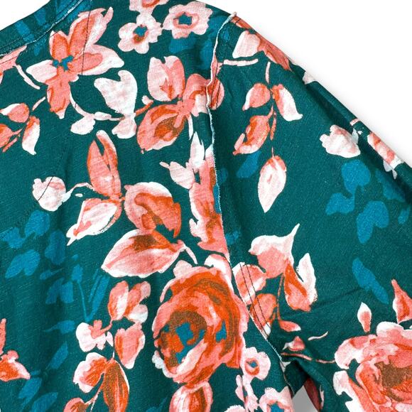 Sundance Rosey Delights Green Peachy Floral Cotton Henley Long Sleeve Top Large - Picture 6 of 8